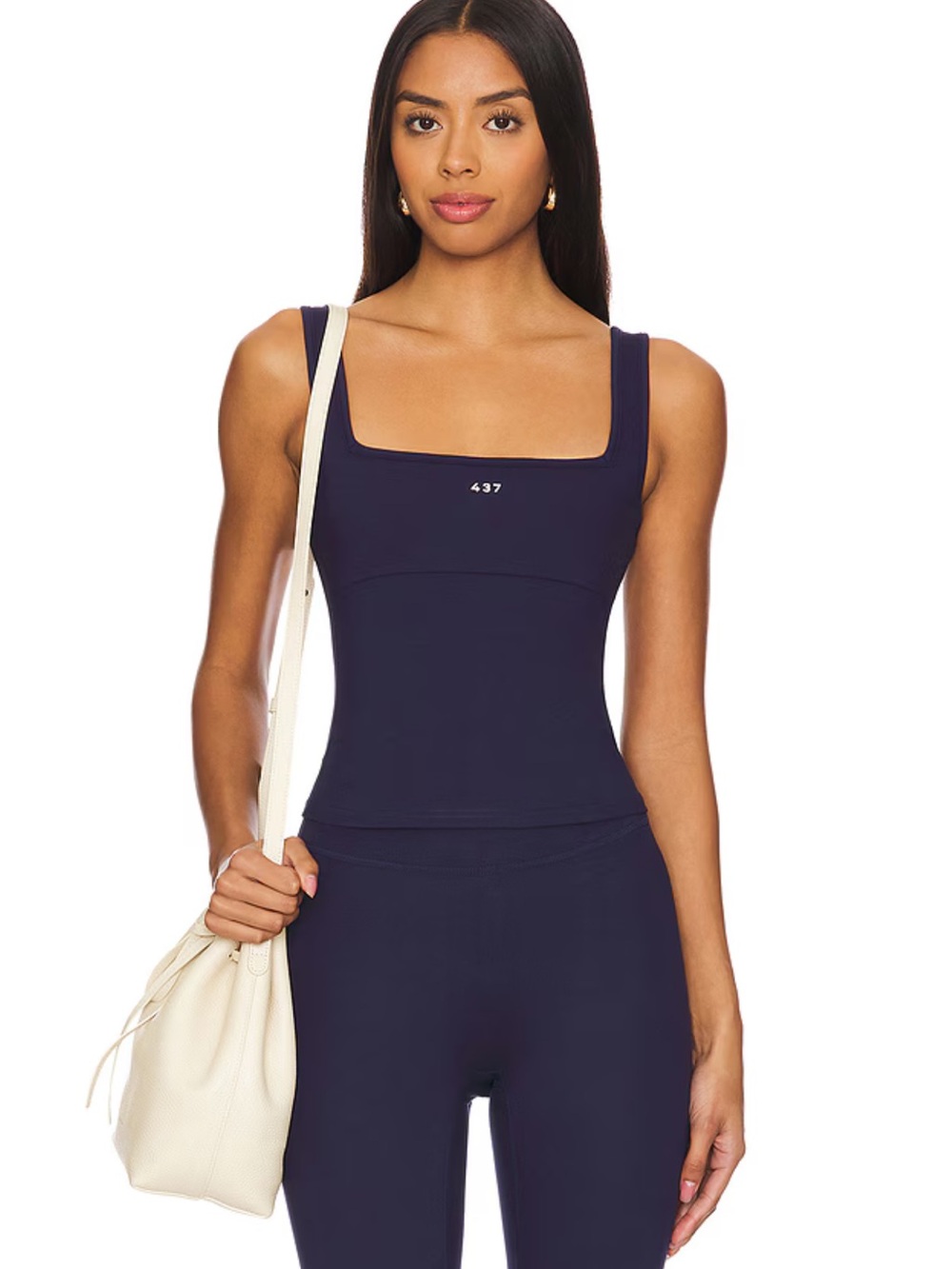 437 Navy Square Neck Fitted Tank Top Size Medium